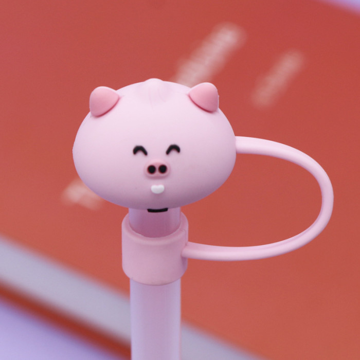 China Warehouse Reusable 10 mm Cute Animal Shape Silicone Straw Toppers/Covers