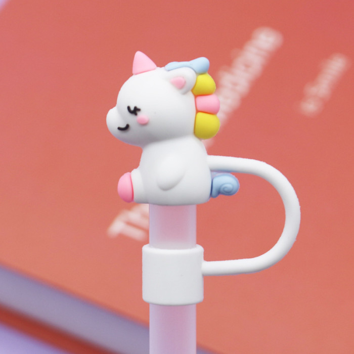 China Warehouse Reusable 10 mm Cute Animal Shape Silicone Straw Toppers/Covers