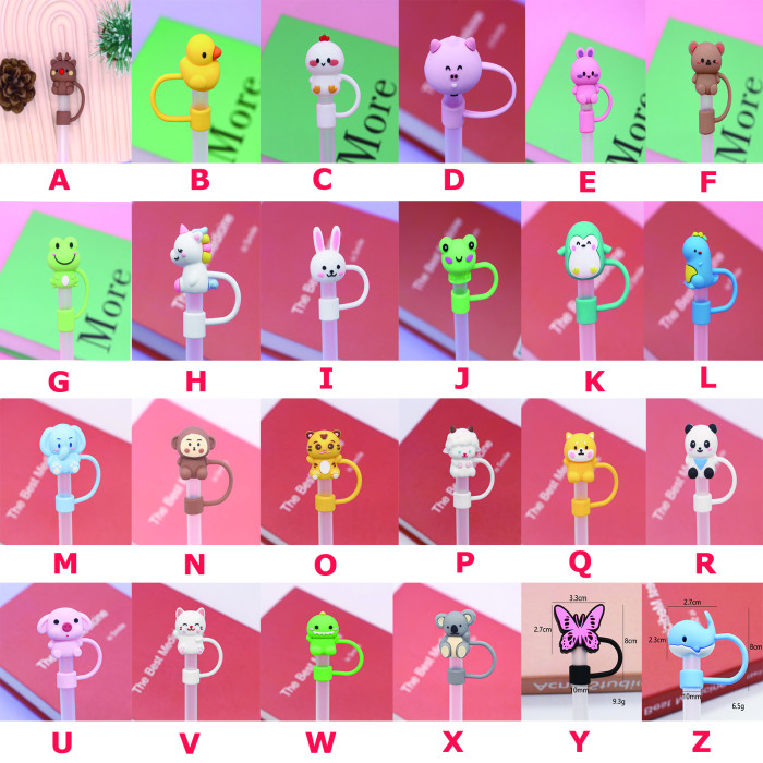 China Warehouse Reusable 10 mm Cute Animal Shape Silicone Straw Toppers/Covers