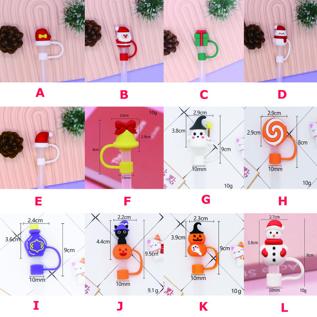 China Warehouse Reusable 10 mm Christmas Halloween Style Silicone Straw Toppers/Covers