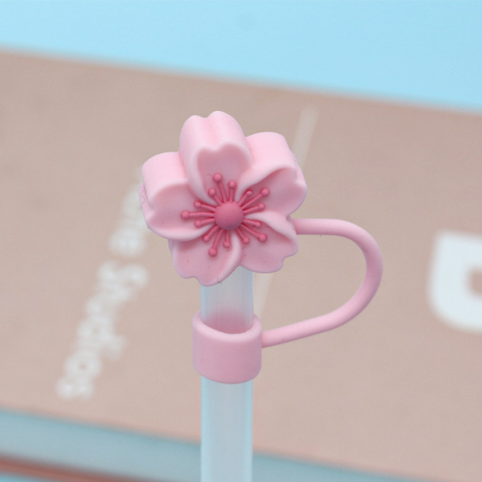 China Warehouse Reusable 10 mm Crabapple Flower Shape Silicone Straw Toppers/Covers