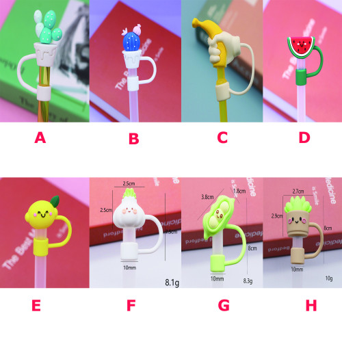 China Warehouse Reusable 10 mm Fruit and Vegetable Shape Silicone Straw Toppers/Covers