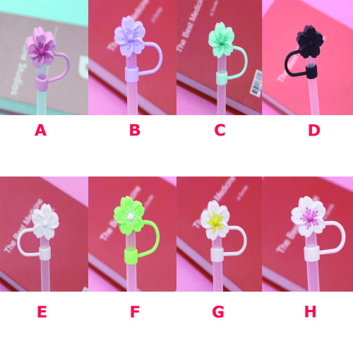 China Warehouse Reusable 10 mm Crabapple Flower Shape Silicone Straw Toppers/Covers