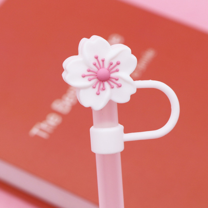 China Warehouse Reusable 10 mm Crabapple Flower Shape Silicone Straw Toppers/Covers