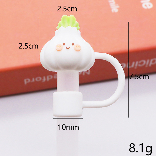 China Warehouse Reusable 10 mm Fruit and Vegetable Shape Silicone Straw Toppers/Covers