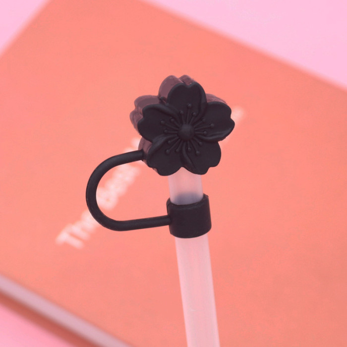 China Warehouse Reusable 10 mm Crabapple Flower Shape Silicone Straw Toppers/Covers