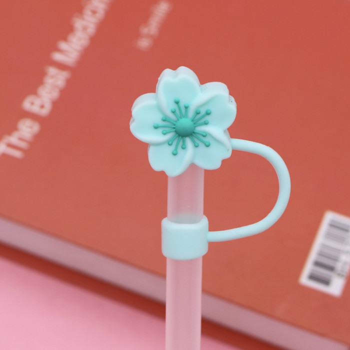 China Warehouse Reusable 10 mm Crabapple Flower Shape Silicone Straw Toppers/Covers