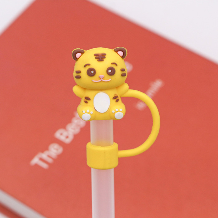 China Warehouse Reusable 10 mm Cute Animal Shape Silicone Straw Toppers/Covers