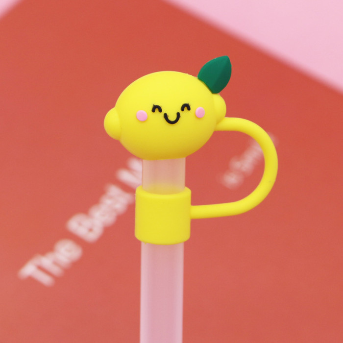 China Warehouse Reusable 10 mm Fruit and Vegetable Shape Silicone Straw Toppers/Covers