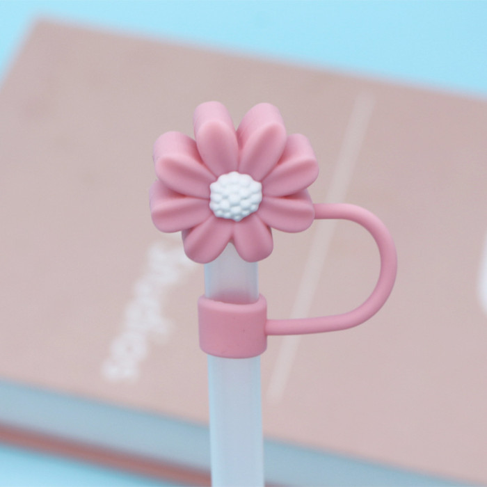 China Warehouse Reusable 10 mm Chrysanthemum Shape Silicone Straw Toppers/Covers