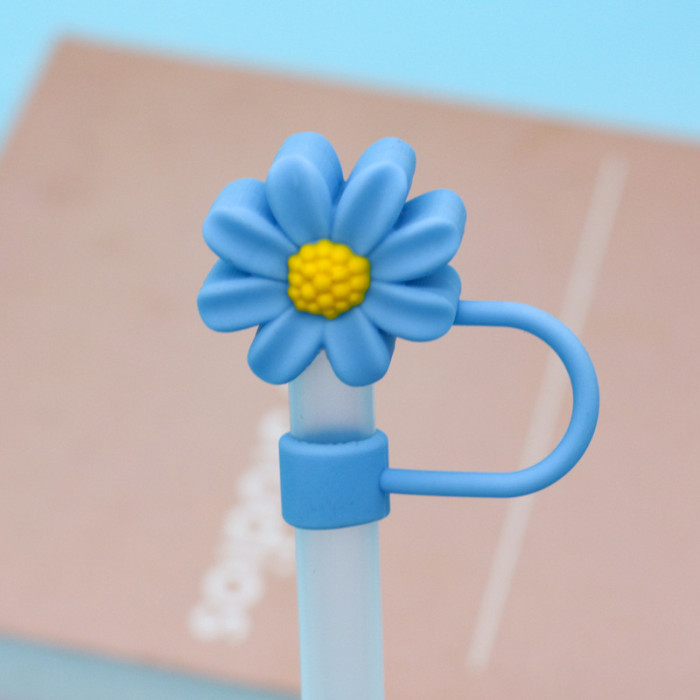 China Warehouse Reusable 10 mm Chrysanthemum Shape Silicone Straw Toppers/Covers
