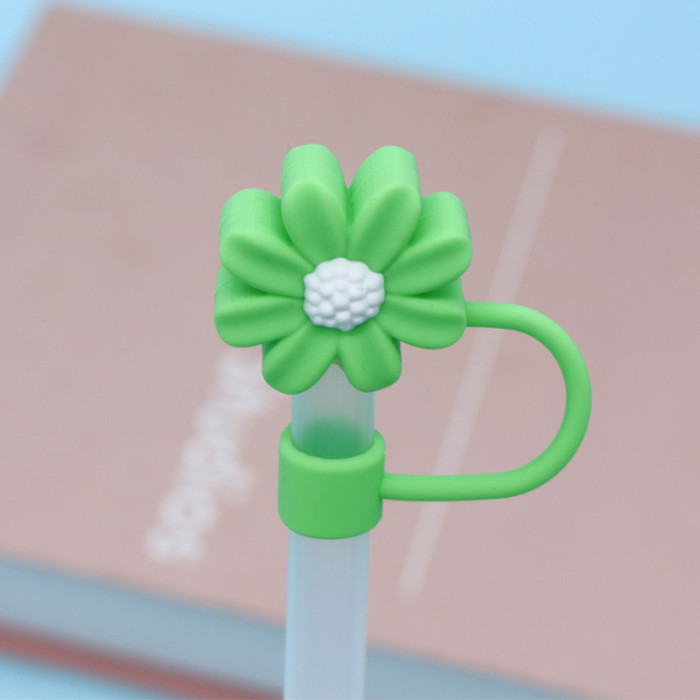 China Warehouse Reusable 10 mm Chrysanthemum Shape Silicone Straw Toppers/Covers