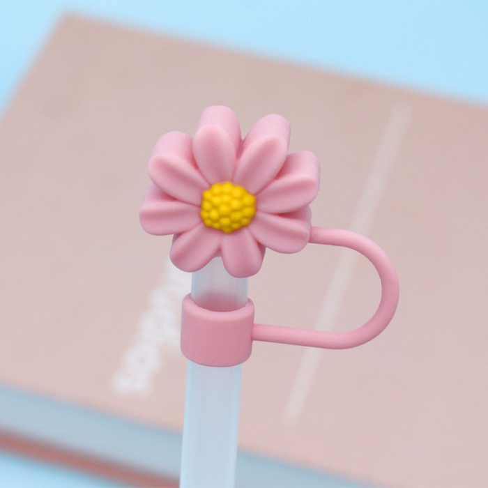 China Warehouse Reusable 10 mm Chrysanthemum Shape Silicone Straw Toppers/Covers