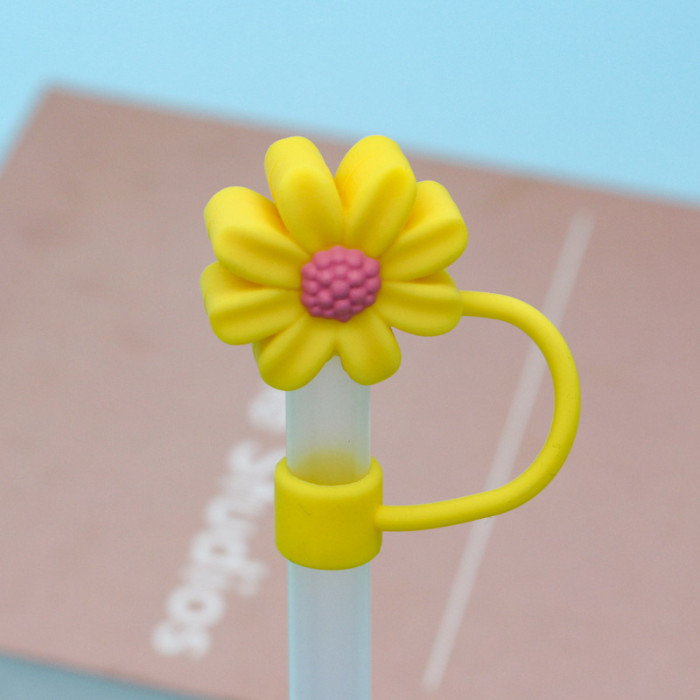 China Warehouse Reusable 10 mm Chrysanthemum Shape Silicone Straw Toppers/Covers