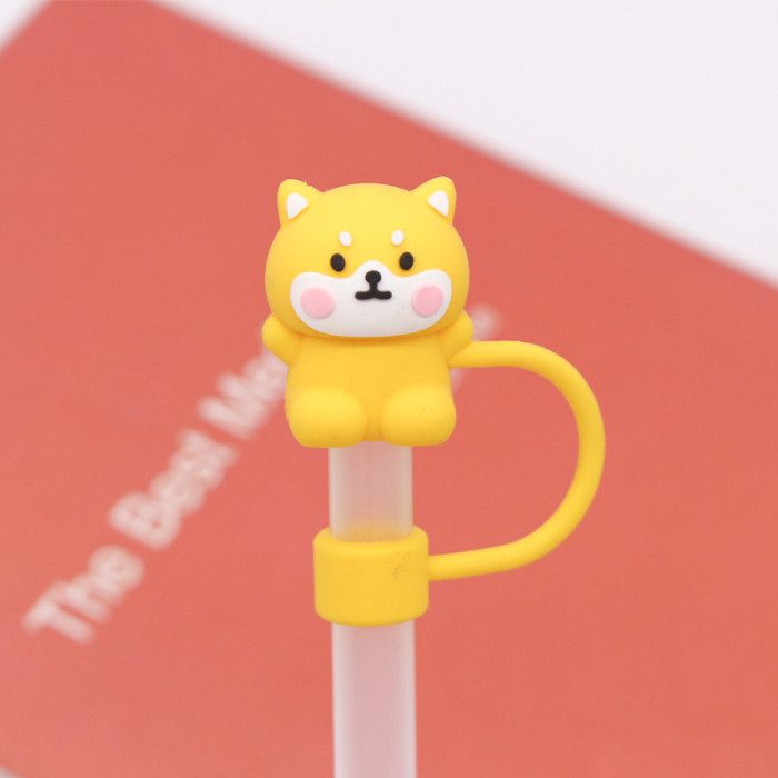 China Warehouse Reusable 10 mm Cute Animal Shape Silicone Straw Toppers/Covers