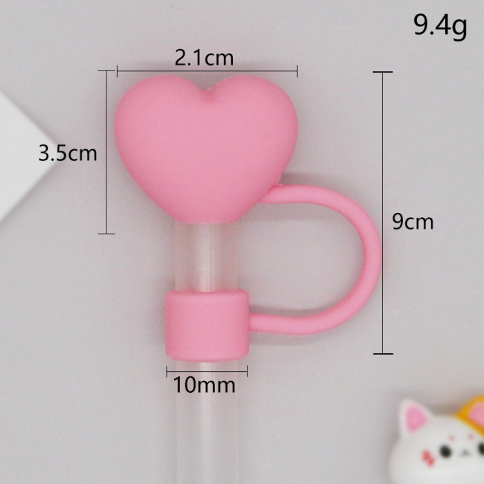 China Warehouse Reusable 10 mm Heart Shape Silicone Straw Toppers/Covers