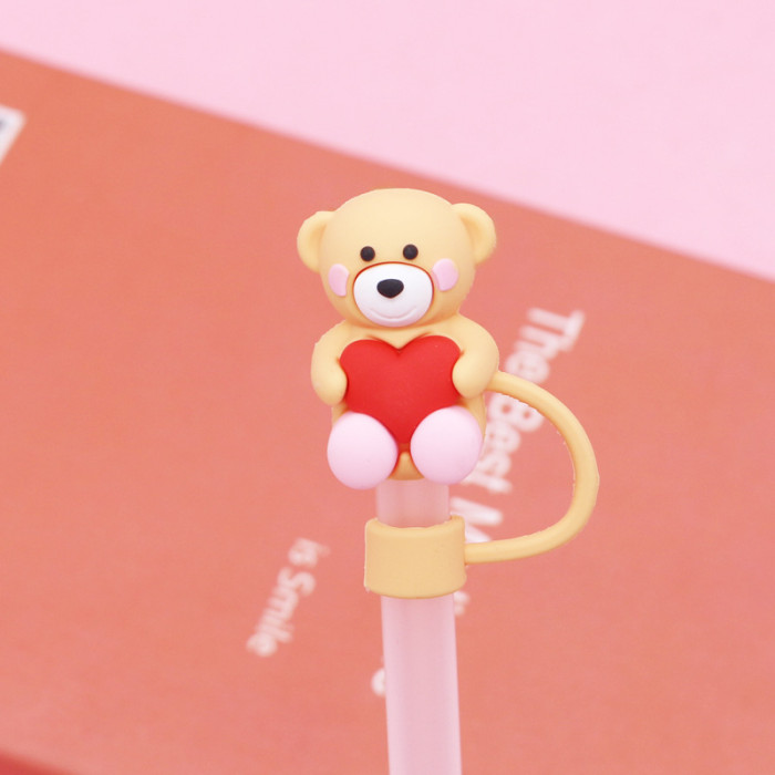 China Warehouse Reusable 10 mm Heart Shape Silicone Straw Toppers/Covers