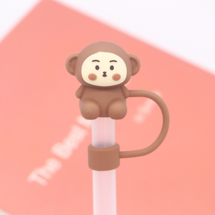 China Warehouse Reusable 10 mm Cute Animal Shape Silicone Straw Toppers/Covers