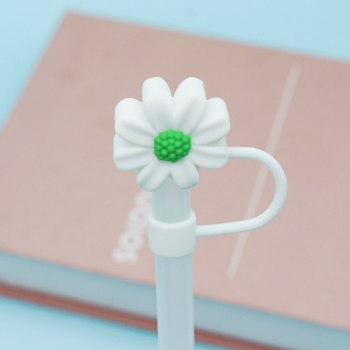 China Warehouse Reusable 10 mm Chrysanthemum Shape Silicone Straw Toppers/Covers