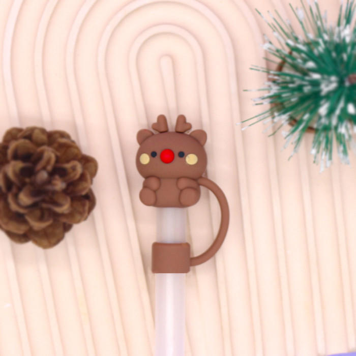 China Warehouse Reusable 10 mm Cute Animal Shape Silicone Straw Toppers/Covers