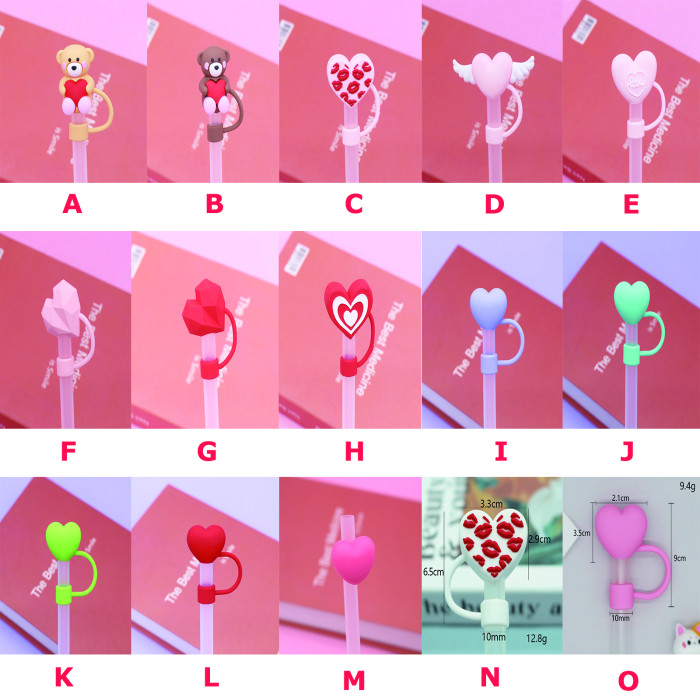 China Warehouse Reusable 10 mm Heart Shape Silicone Straw Toppers/Covers