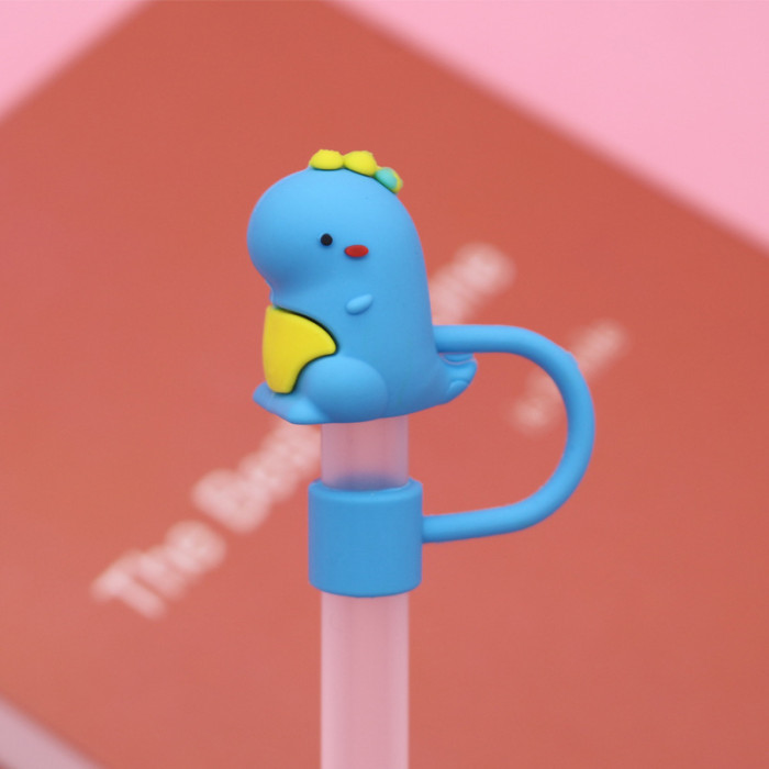 China Warehouse Reusable 10 mm Cute Animal Shape Silicone Straw Toppers/Covers