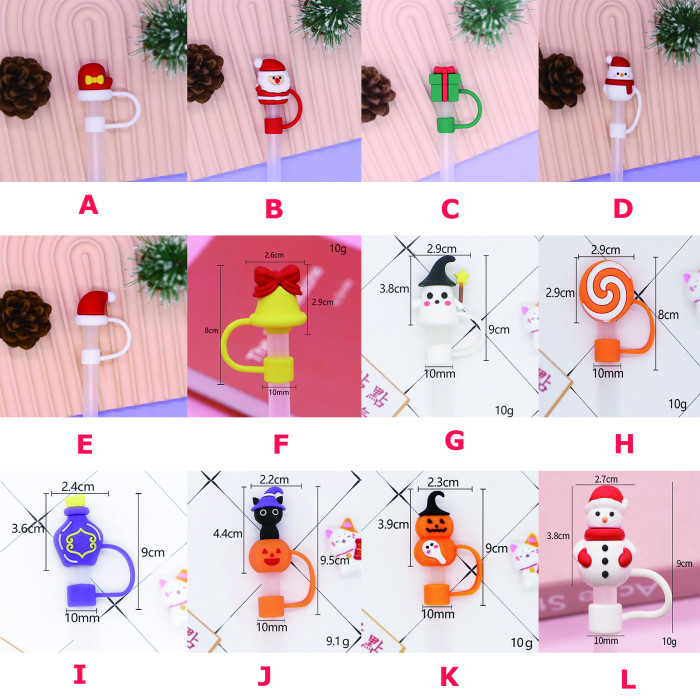China Warehouse Reusable 10 mm Christmas Halloween Style Silicone Straw Toppers/Covers