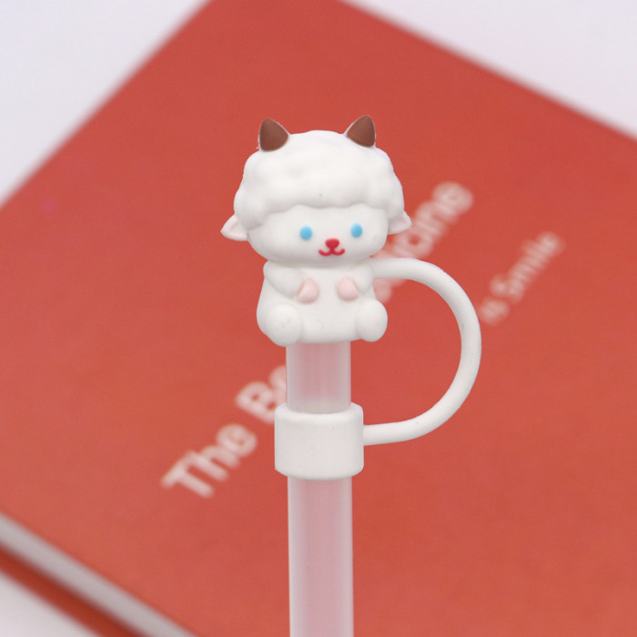 China Warehouse Reusable 10 mm Cute Animal Shape Silicone Straw Toppers/Covers