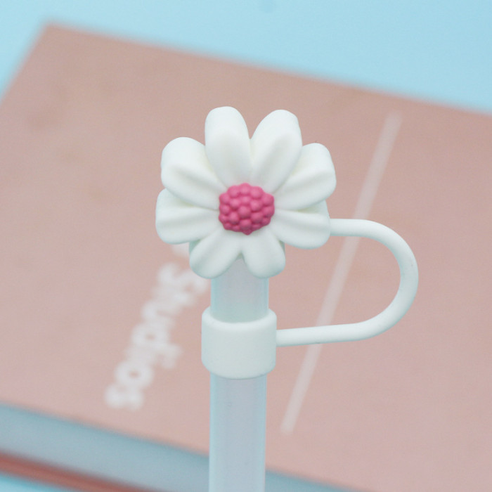 China Warehouse Reusable 10 mm Chrysanthemum Shape Silicone Straw Toppers/Covers