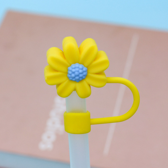China Warehouse Reusable 10 mm Chrysanthemum Shape Silicone Straw Toppers/Covers