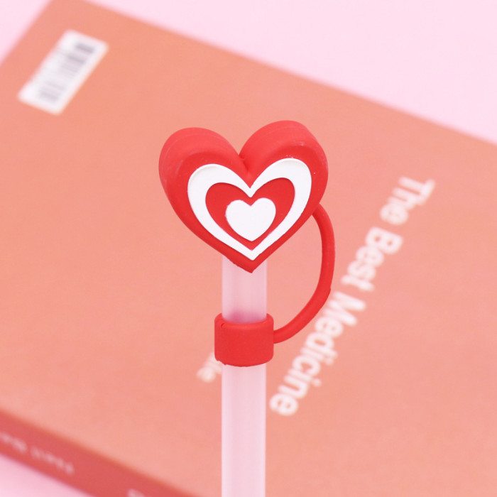 China Warehouse Reusable 10 mm Heart Shape Silicone Straw Toppers/Covers