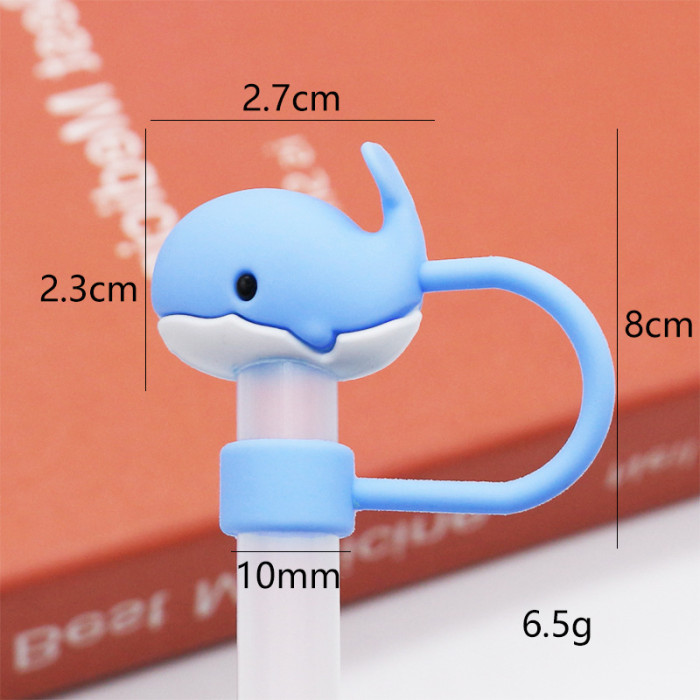 China Warehouse Reusable 10 mm Cute Animal Shape Silicone Straw Toppers/Covers
