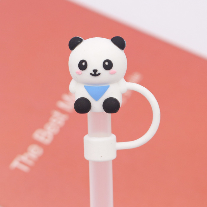 China Warehouse Reusable 10 mm Cute Animal Shape Silicone Straw Toppers/Covers