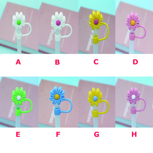 China Warehouse Reusable 10 mm Chrysanthemum Shape Silicone Straw Toppers/Covers