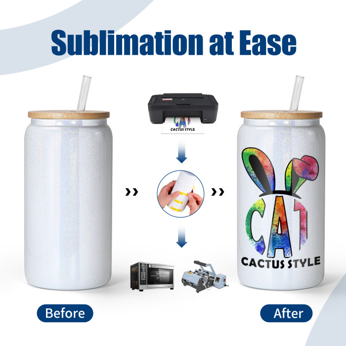 US Warehouse 16oz white shimmer sublimation glass Cup
