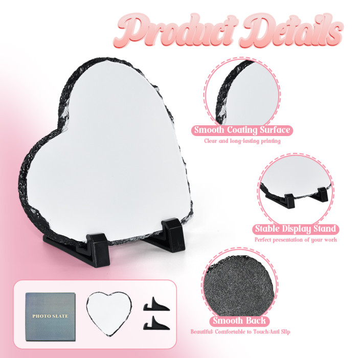 US Warehouse 7.5 inches Heart Sublimation blanks rock slate photo slate