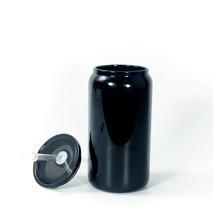 China Warehouse 16oz Black glass Cup with plastic lids for UV DTF