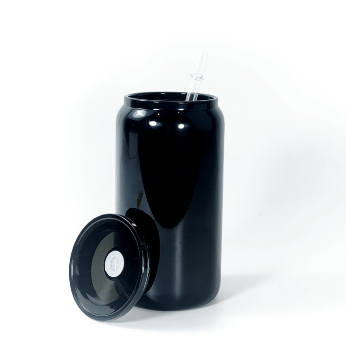 China Warehouse 16oz Black glass Cup with plastic lids for UV DTF