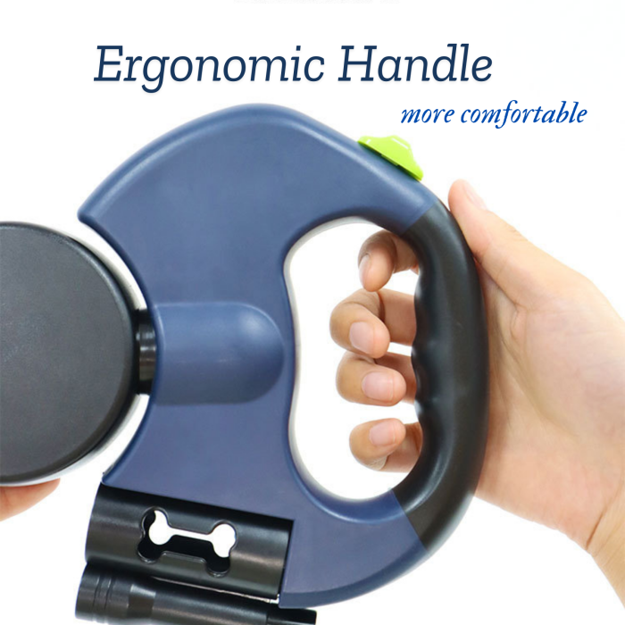 US Warehouse Retractable Pet Leash Double Dog Leash with Flashlight+Detachable Waste Bag Box(rotate 360°)