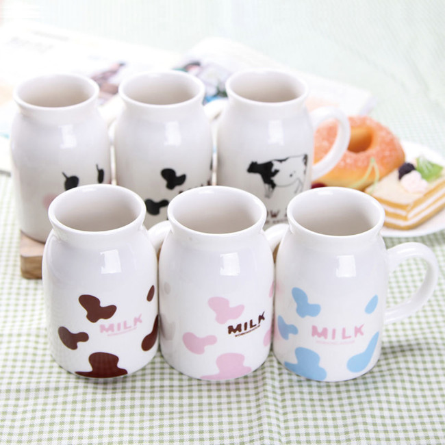 China Warehouse 10oz Cute Ceramic Milk Mug with Handle