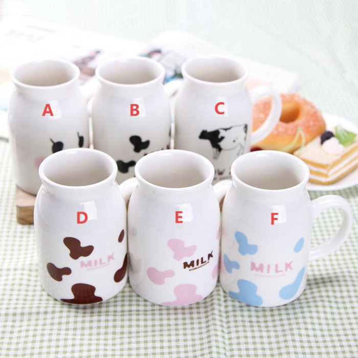 China Warehouse 10oz Cute Ceramic Milk Mug with Handle