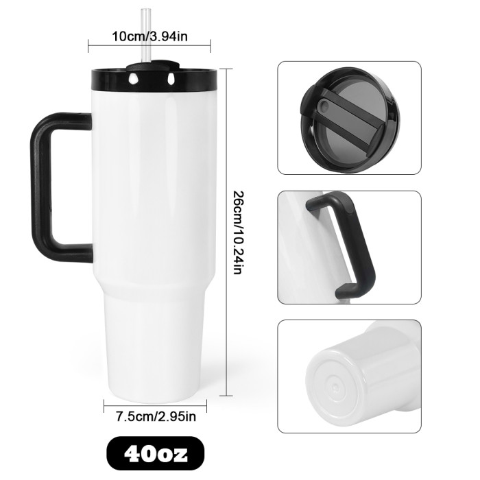 US Warehouse 40oz H2 Sublimation Tumbler with Handle(mixed white and black)