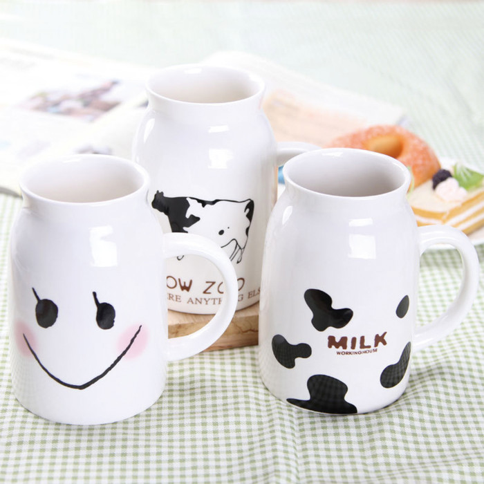 China Warehouse 10oz Cute Ceramic Milk Mug with Handle