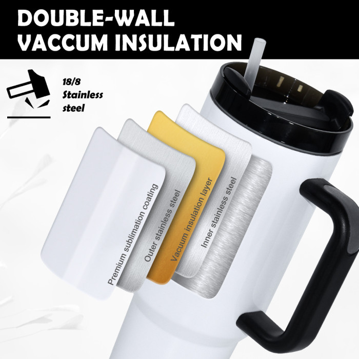 US Warehouse 40oz H2 Sublimation Tumbler with Handle(mixed white and black)