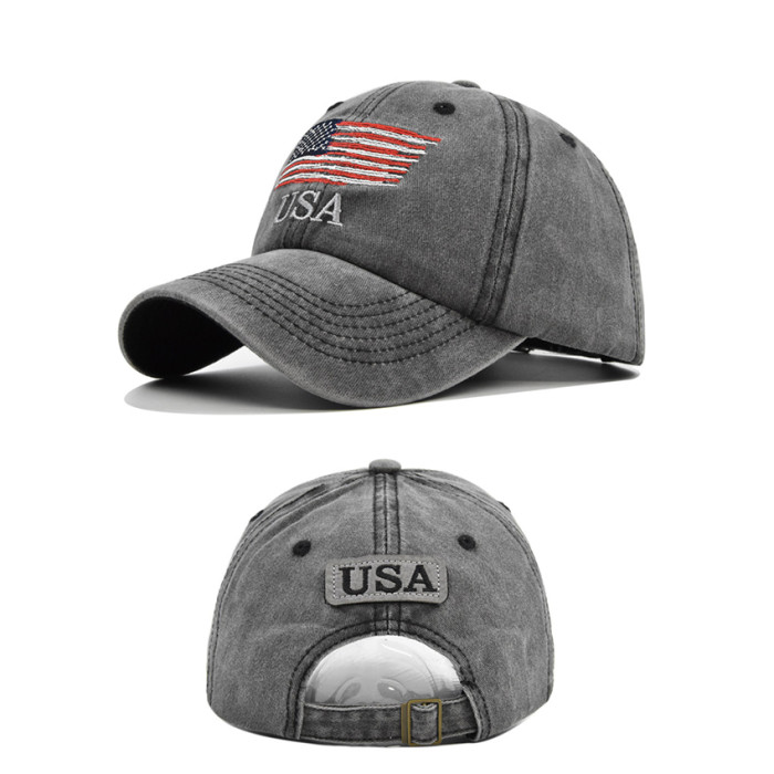 US Warehouse 100% Cotton Vintage Adjustable Baseball Cap with USA flag hats