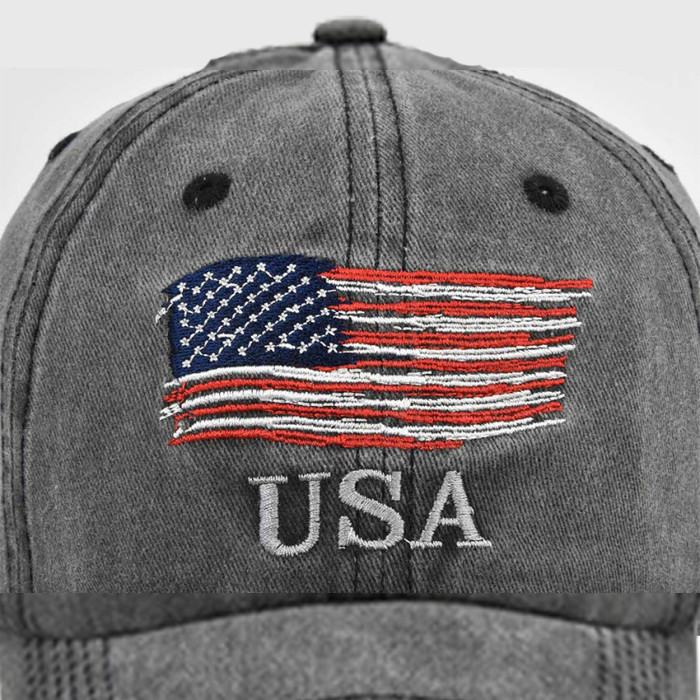 US Warehouse 100% Cotton Vintage Adjustable Baseball Cap with USA flag hats
