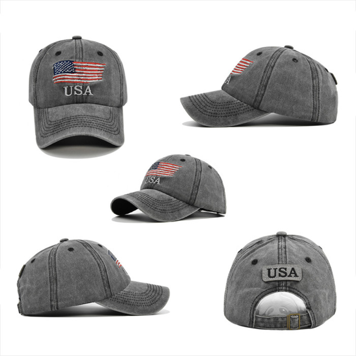 US Warehouse 100% Cotton Vintage Adjustable Baseball Cap with USA flag hats
