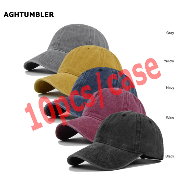 US Warehouse Plain Color 100% Cotton Vintage Adjustable Baseball Cap hats