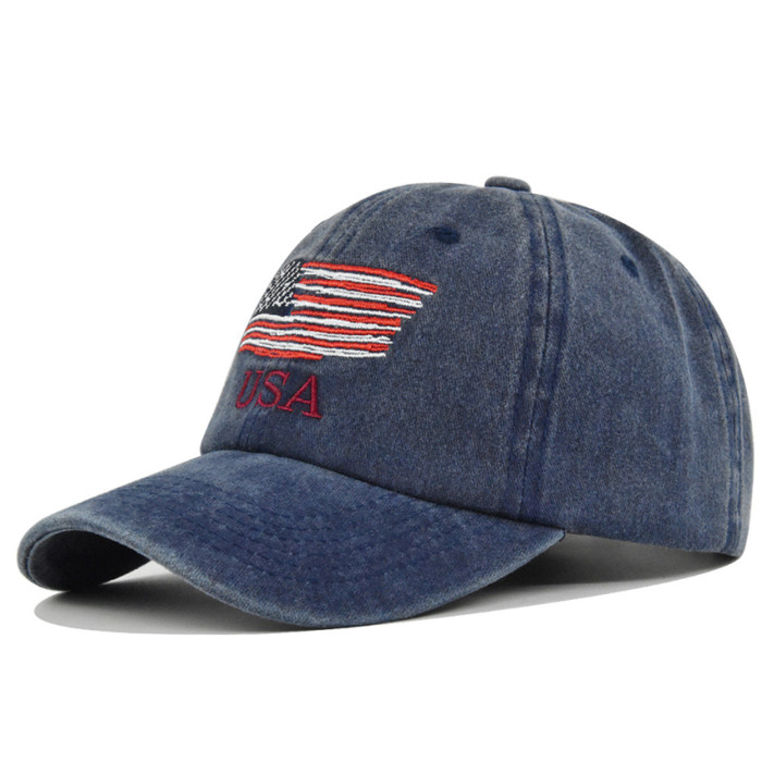US Warehouse 100% Cotton Vintage Adjustable Baseball Cap with USA flag hats