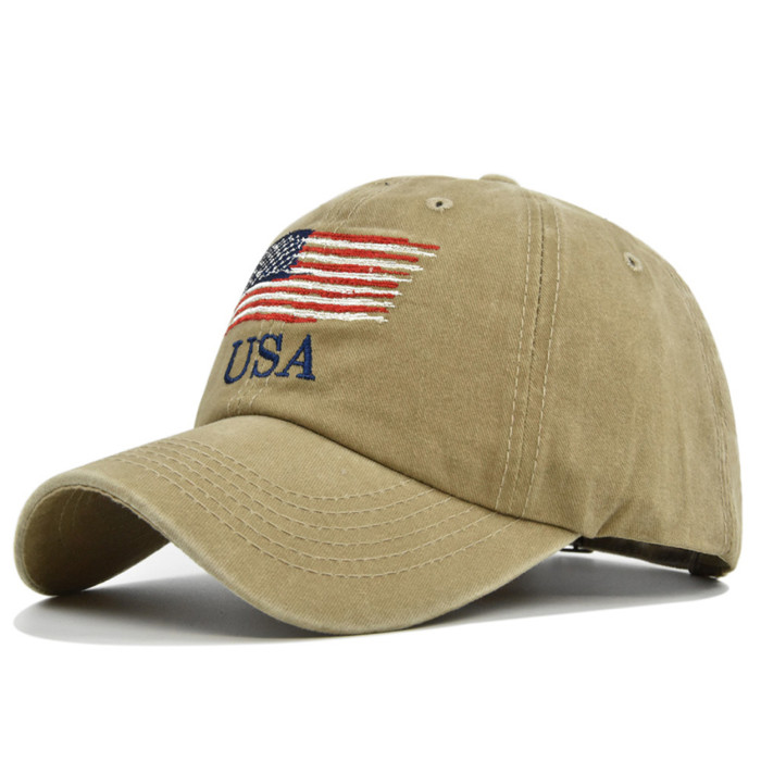 US Warehouse 100% Cotton Vintage Adjustable Baseball Cap with USA flag hats